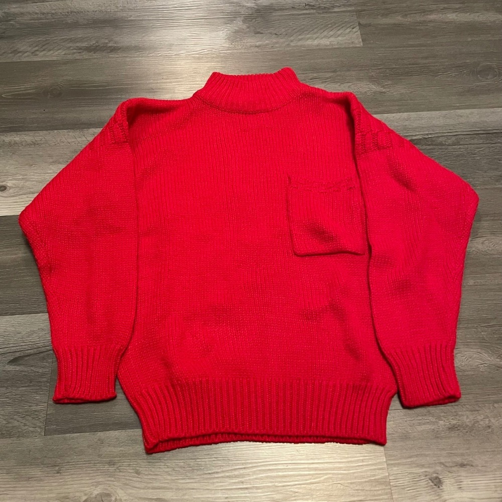 YarnWorks Red Knit Mock Neck Sweater with Chest Pocket Mens XL Pullover